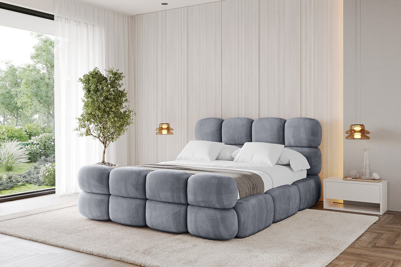 ALTDECOR Polsterbett NOMA-Z (Polsterbett mit Bettkasten und Lattenrost, Boxbett mit Matratze), Doppelbett mit Stauraum, Bett mit Kopfteil von ALTDECOR