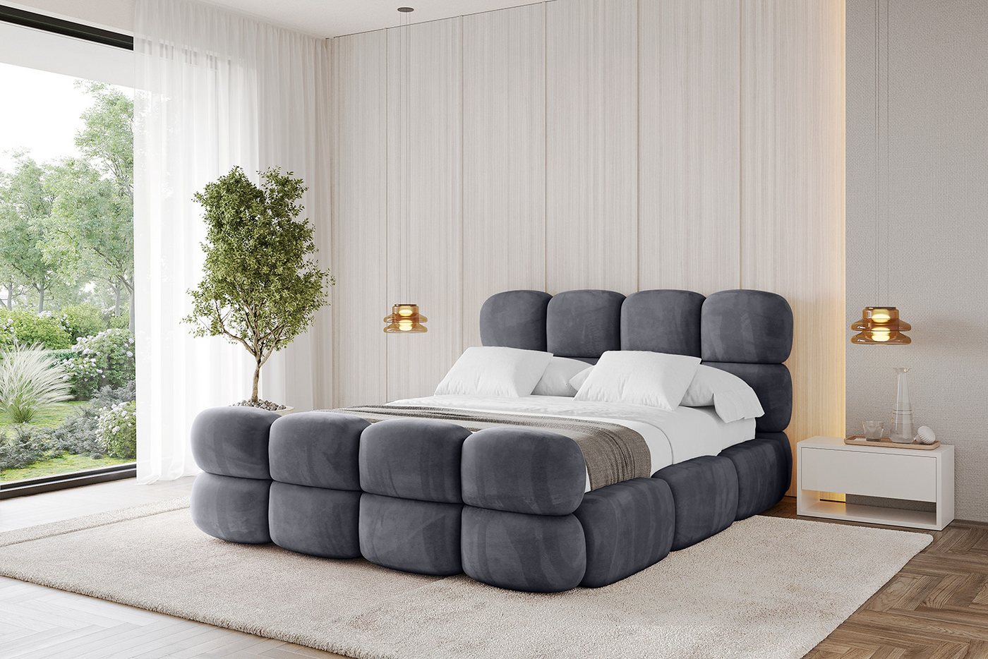 ALTDECOR Polsterbett NOMA-Z (Polsterbett mit Bettkasten und Lattenrost, Boxbett mit Matratze), Doppelbett mit Stauraum, Bett mit Kopfteil von ALTDECOR