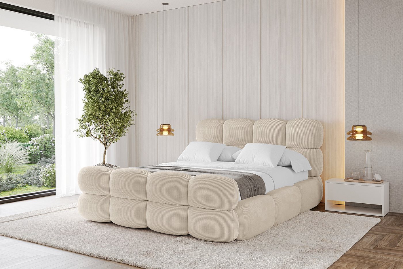 ALTDECOR Polsterbett NOMA-Z (Polsterbett mit Bettkasten und Lattenrost, Boxbett ohne Matratze), Doppelbett mit Stauraum, Bett mit Kopfteil von ALTDECOR