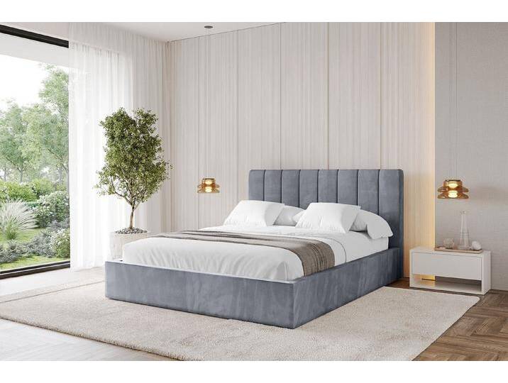 ALTDECOR Polsterbett STERA (Polsterbett mit Bettkasten und Lattenrost, Boxbett ohne Matratze), Doppelbett mit Stauraum, Bett mit Kopfteil, grau von ALTDECOR