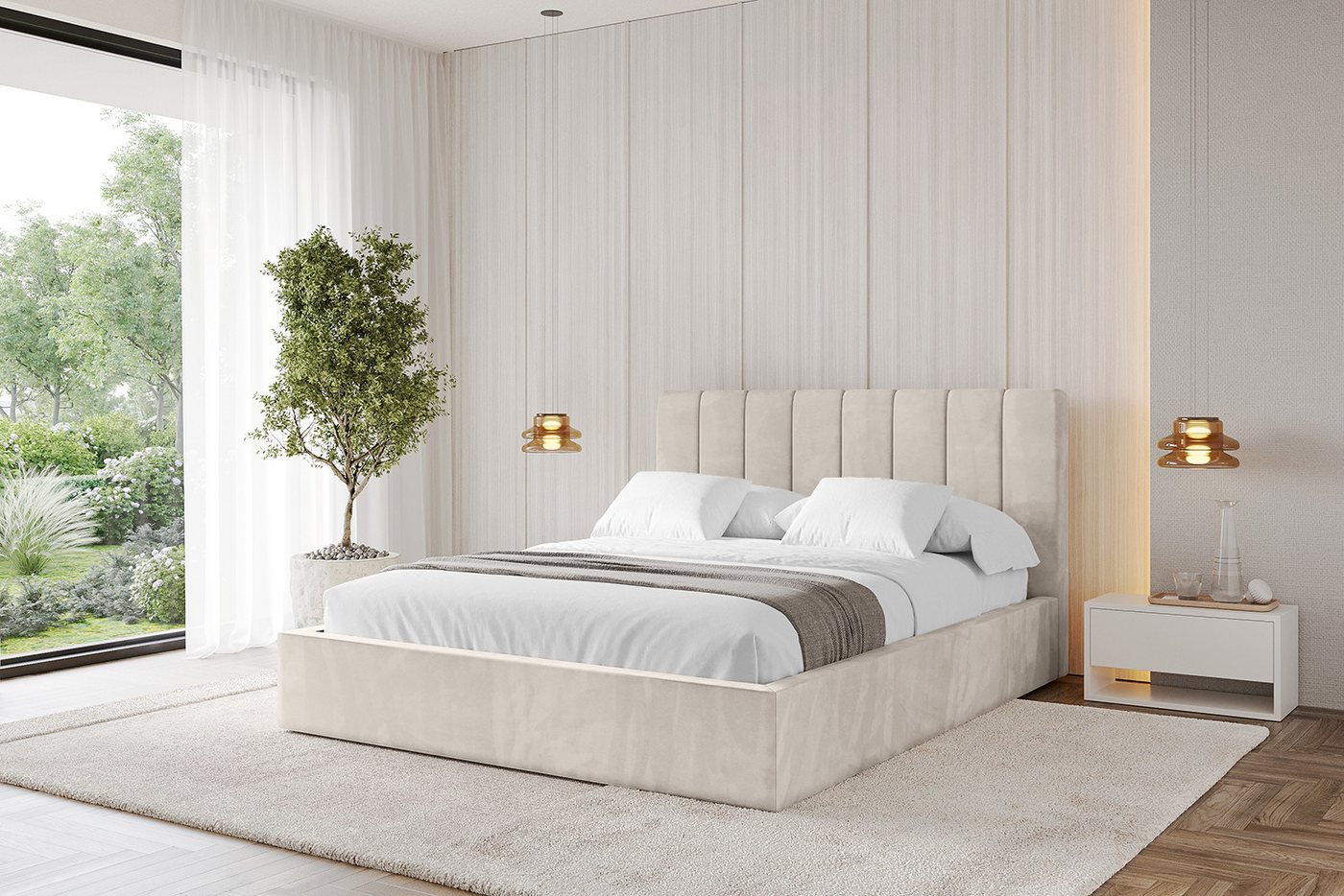 ALTDECOR Polsterbett STERA (Polsterbett mit Bettkasten und Lattenrost, Boxbett ohne Matratze), Doppelbett mit Stauraum, Bett mit Kopfteil von ALTDECOR