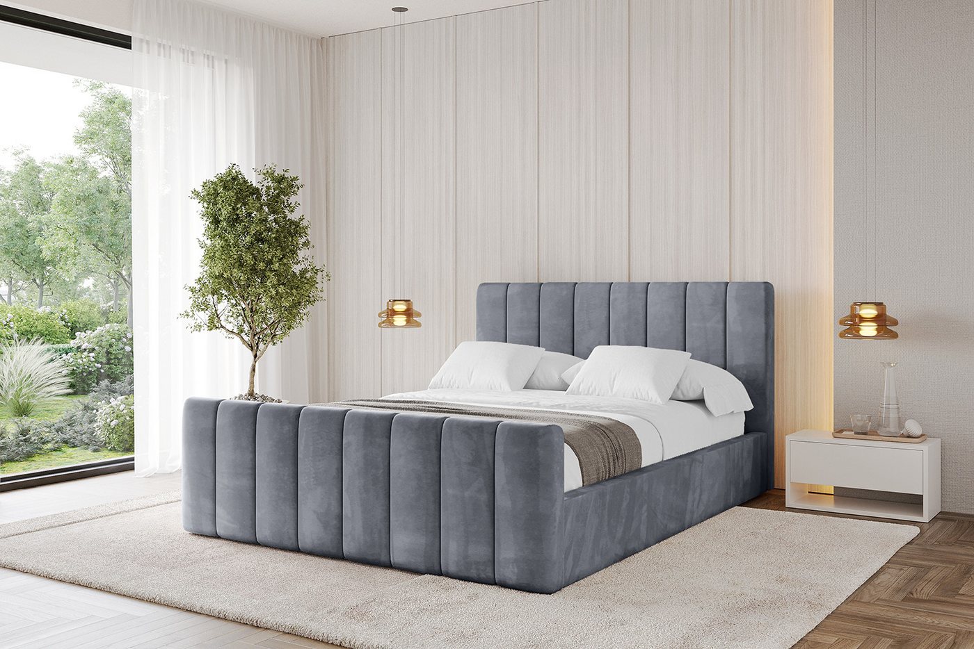 ALTDECOR Polsterbett STERA-Z (Polsterbett mit Bettkasten und Lattenrost, Boxbett mit Matratze), Doppelbett mit Stauraum, Bett mit Kopfteil von ALTDECOR