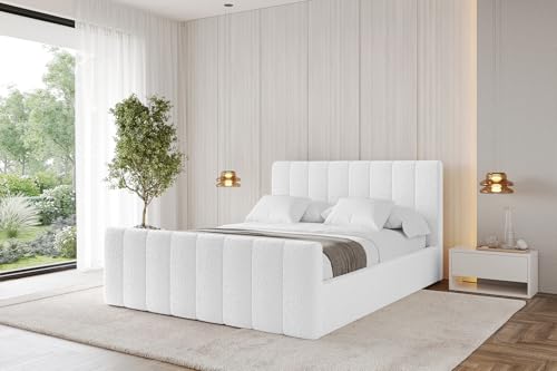 ALTDECOR Polsterbett mit Bettkasten, Fußteil und Lattenrost, Bett mit Kopfteil, Boxbett ohne Matratze, Doppelbett mit Stauraum - STERA-Z 200x200 Weiß von ALTDECOR