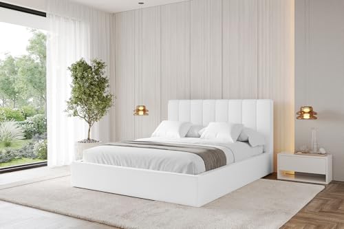 ALTDECOR Polsterbett mit Bettkasten und Lattenrost, Bett mit Kopfteil, Boxbett ohne Matratze, Doppelbett mit Stauraum - STERA 160x200 Weiß Kunstleder von ALTDECOR