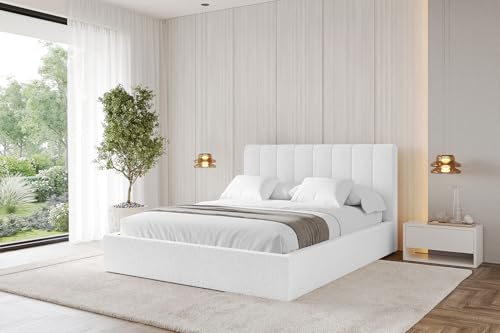 ALTDECOR Polsterbett mit Bettkasten und Lattenrost, Bett mit Kopfteil, Boxbett ohne Matratze, Doppelbett mit Stauraum - STERA 160x200 Weiß von ALTDECOR