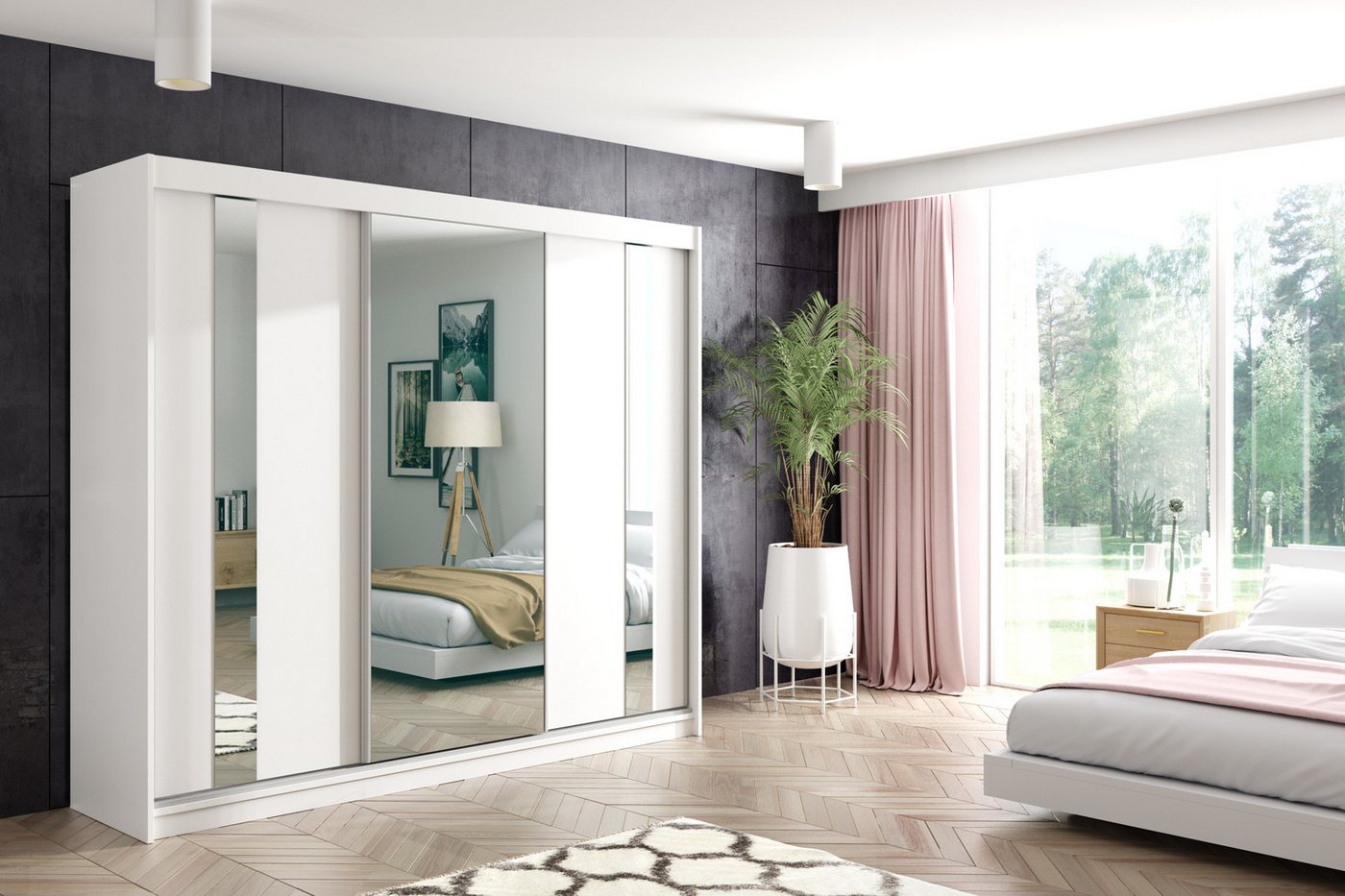 ALTDECOR Schiebetürenschrank GRACE (Kleiderschrank Garderobenschrank mit viel Stauraum Moderner Schrank) Spiegel Spiegeltüren Vielseitiger Schwebetürenschrank LED Beleuchtung von ALTDECOR