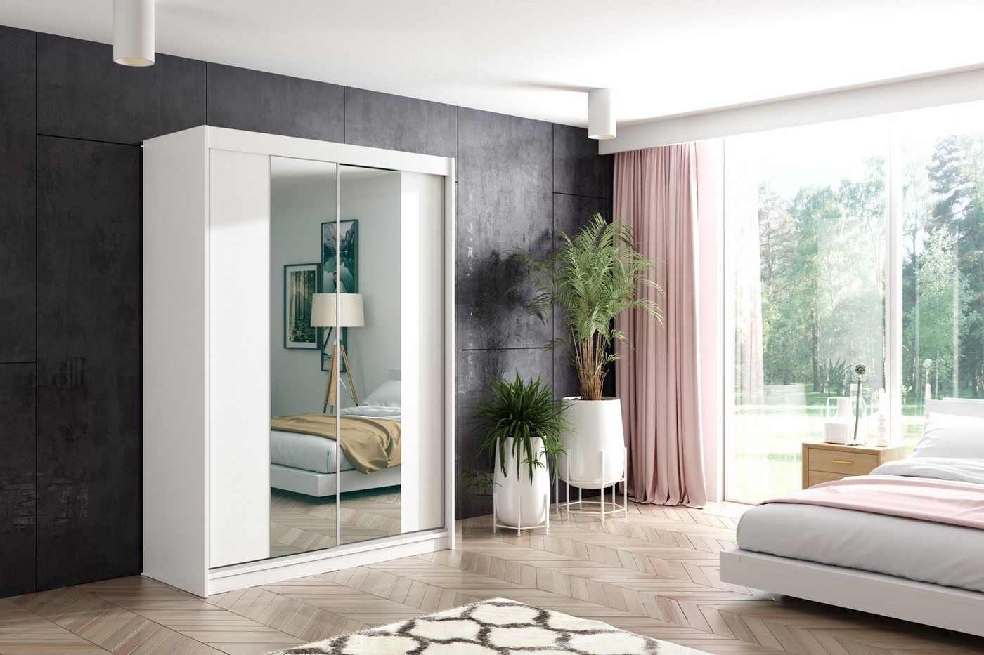 ALTDECOR Schiebetürenschrank LUZO (Kleiderschrank Garderobenschrank mit viel Stauraum Moderner Schrank) Spiegel Spiegeltüren Vielseitiger Schwebetürenschrank LED Beleuchtung von ALTDECOR