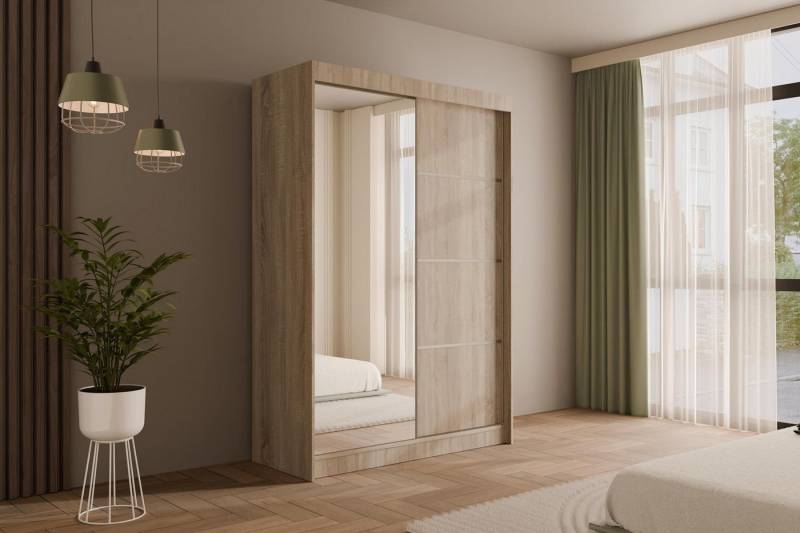 ALTDECOR Schiebetürenschrank PAOKI (Kleiderschrank Garderobenschrank mit viel Stauraum Moderner Schrank) Spiegel Spiegeltüren Vielseitiger Schwebetürenschrank LED Beleuchtung von ALTDECOR