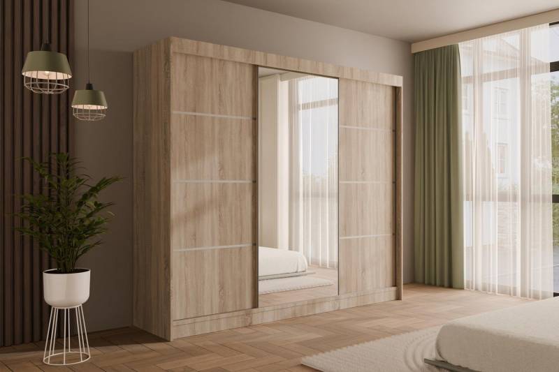 ALTDECOR Schiebetürenschrank PAOKI (Kleiderschrank Garderobenschrank mit viel Stauraum Moderner Schrank) Spiegel Spiegeltüren Vielseitiger Schwebetürenschrank LED Beleuchtung von ALTDECOR