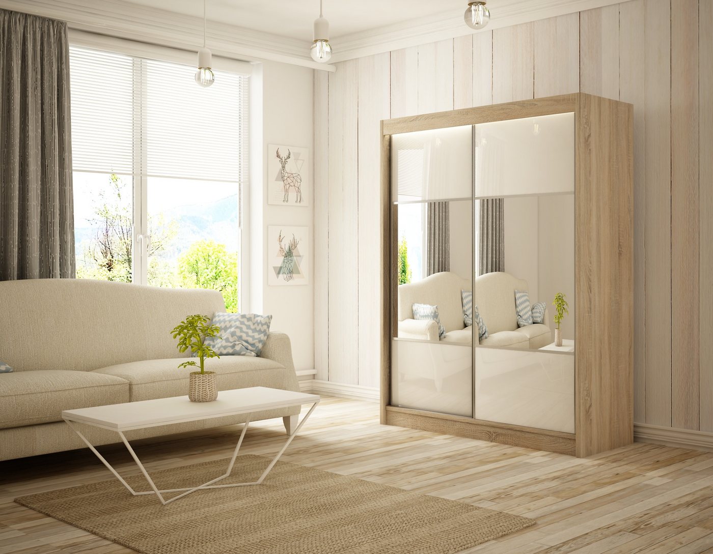 ALTDECOR Schiebetürenschrank RIOCI (Kleiderschrank Aluminium-Leisten, Spiegel) von ALTDECOR