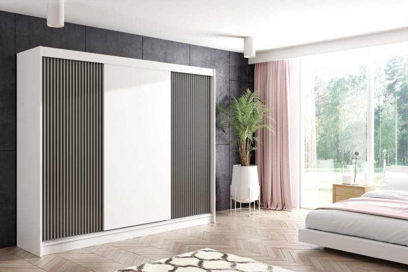 ALTDECOR Schiebetürenschrank VILAN (Kleiderschrank Garderobenschrank mit viel Stauraum Moderner Schrank) Spiegel Spiegeltüren Lamellen Schwebetürenschrank LED Beleuchtung von ALTDECOR
