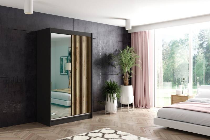 ALTDECOR Schiebetürenschrank VILAN (Kleiderschrank Garderobenschrank mit viel Stauraum Moderner Schrank) Spiegel Spiegeltüren Lamellen Schwebetürenschrank LED Beleuchtung von ALTDECOR