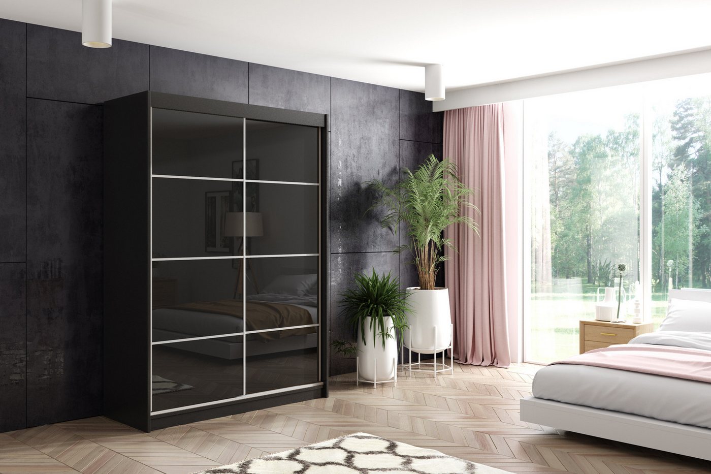 ALTDECOR Schiebetürenschrank VIVI 2 (Kleiderschrank Aluminium-Leisten, Lacobel, Schiebetürenschrank) von ALTDECOR