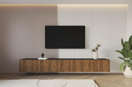 ALTDECOR TV-Schrank Kito-W mit Gefrästen Fronten 3x100x40x41 Lowboard hängend, TV Möbel, TV Cabinet, Fernsehtisch, Fernsehschrank, TV Kommode, TV Tisch, TV Sideboard, TV Board - Schwarz/Katania von ALTDECOR