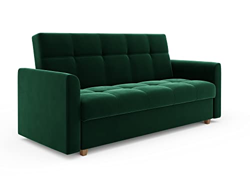 ALTDECOR Wohnzimmer Couch mit Schlaffunktion, Polstercouch rückenecht gepolstert, ideal als Gästebett - LENTI - 215x85x88 cm Dunkelgrün von ALTDECOR