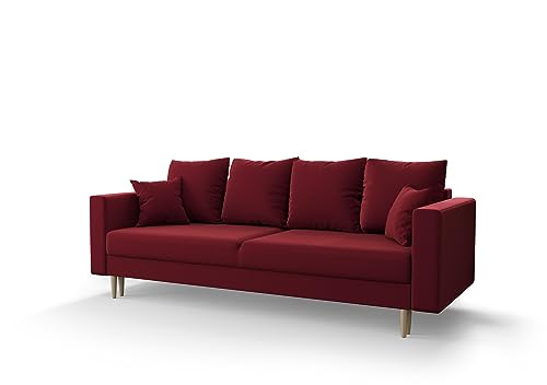 ALTDECOR Wohnzimmer Couch mit Schlaffunktion mit DL-Automatik, Polstercouch rückenecht gepolstert, ideal als Gästebett - Krist - 230x95x87 cm Rot von ALTDECOR