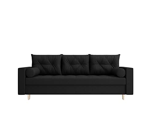 ALTDECOR Wohnzimmer Couch mit Schlaffunktion mit DL-Automatik, Polstercouch rückenecht gepolstert, ideal als Gästebett - SKANI - 236x90x88 cm Schwarz von ALTDECOR