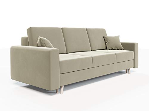 ALTDECOR Wohnzimmer Couch mit Schlaffunktion mit DL-Automatik, Polstercouch rückenecht gepolstert, ideal als Gästebett - KRONO - 236x95x87 cm Beige von ALTDECOR