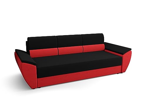 ALTDECOR Wohnzimmer Couch mit Schlaffunktion, Polstercouch rückenecht gepolstert, ideal als Gästebett - REB-BIS - 240x80x78 cm Schwarz/Rot von ALTDECOR