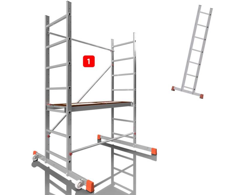 ALTEC Aluminium Fahrgerüst AluCombine® 3.0, Alu Fahrgerüst mit 2 Bockrollen & Wandanker, maximale Arbeitshöhe 7 Meter von ALTEC Aluminium