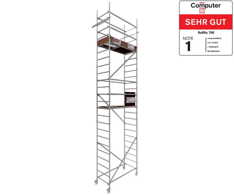 ALTEC Aluminium Fahrgerüst Rollfix 2.0 700 mit Ø125mm Rollen und Wandanker, Made in Germany, Arbeitshöhe 7 Meter von ALTEC Aluminium