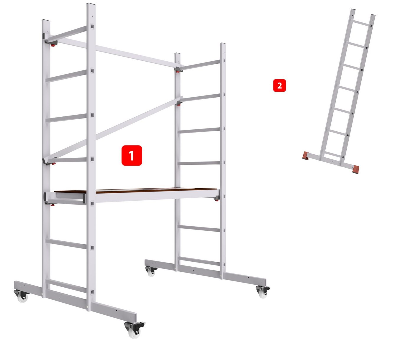 ALTEC Aluminium Fahrgerüst AluCombine 1.0, Leiterngerüst mit Traverse, 4 Laufrollen, maximale Arbeitshöhe 7 Meter ALTEC Aluminium Fahrgerüst AluCombine 1.0, Leiterngerüst mit Traverse, 4 Laufrollen, maximale Arbeitshöhe 7 Meter von ALTEC Aluminium