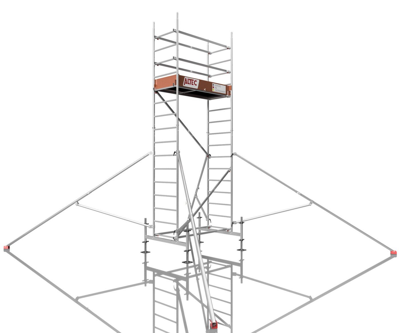 ALTEC Aluminium Fahrgerüst Rollfix 1.0 mit Fußplatten, Standardtraverse & Dreieckausleger, maximale Arbeitshöhe 10 Meter von ALTEC Aluminium