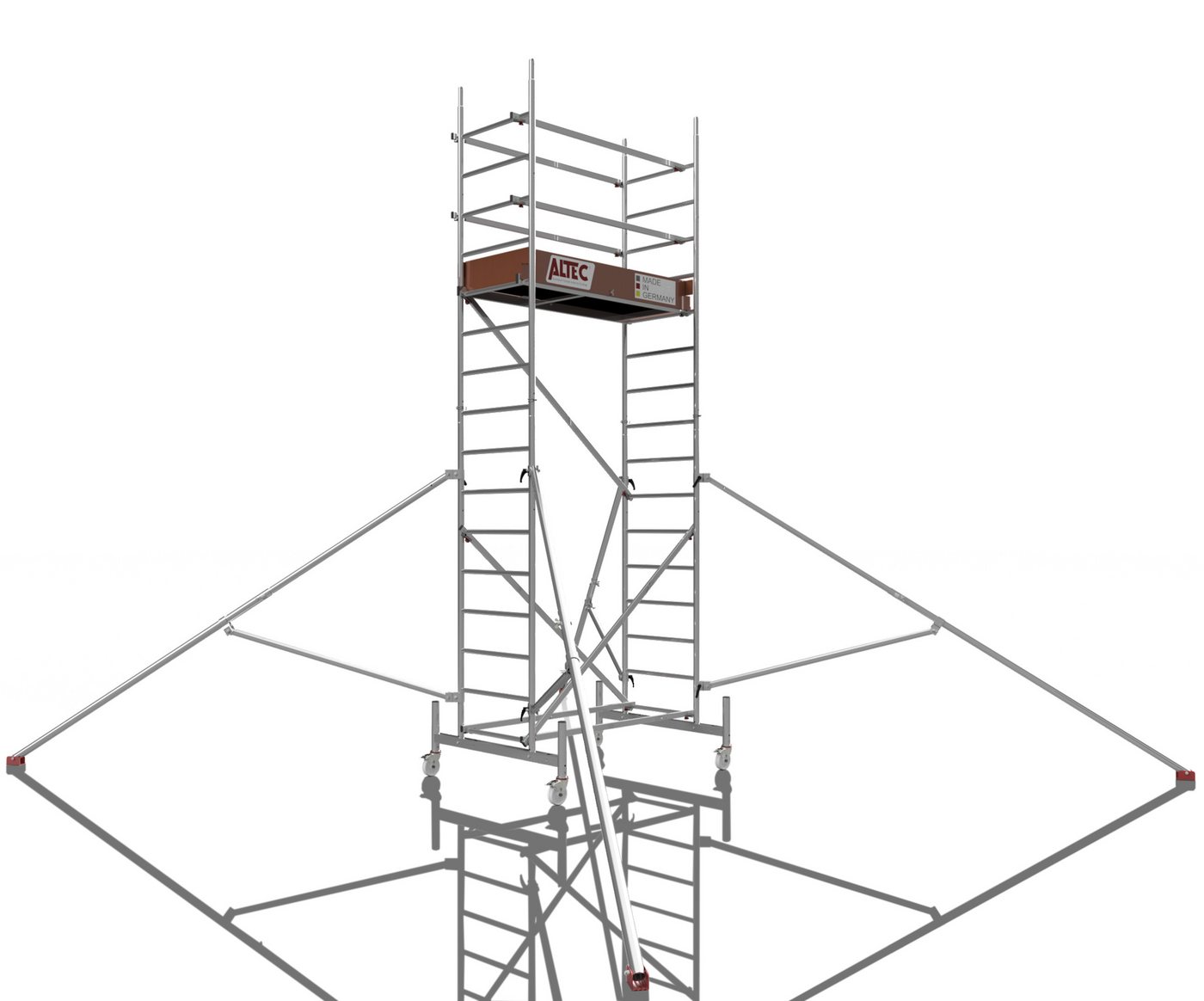 ALTEC Aluminium Fahrgerüst Rollfix 1.0 mit Ø125mm Rollen, Standardtraverse & Dreieckausleger, maximale Arbeitshöhe 10 Meter ALTEC Aluminium Fahrgerüst Rollfix 1.0 mit Ø125mm Rollen, Standardtraverse & Dreieckausleger, maximale Arbeitshöhe 10 Meter von ALTEC Aluminium