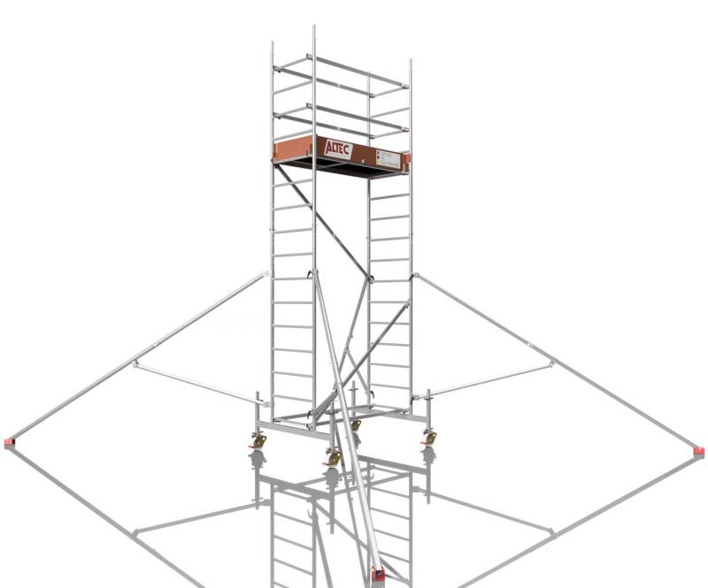 ALTEC Aluminium Fahrgerüst Rollfix 1.0 mit Ø150mm Rollen, Standardtraverse & Dreieckausleger, maximale Arbeitshöhe 10 Meter von ALTEC Aluminium