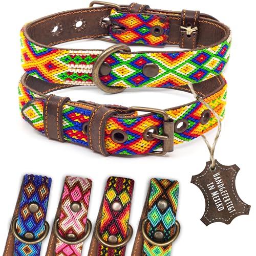 ALTEZAR Hundehalsband Leder - braunes Rindsleder Tribal Farbenrausch durchgehend Bestickt bunt - Handgemacht in Mexiko Lederhalsband Hund - Größe S - für kleine Hunde ALTEZAR Hundehalsband Leder - braunes Rindsleder Tribal Farbenrausch durchgehend Bestickt bunt - Handgemacht in Mexiko Lederhalsband Hund - Größe S - für kleine Hunde von ALTEZAR