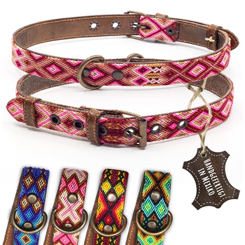 ALTEZAR Hundehalsband Leder - braunes Rindsleder Tribal Rosa/Pink durchgehend Bestickt - Handgemacht in Mexiko Lederhalsband Hund - Größe L - für große Hunde ALTEZAR Hundehalsband Leder - braunes Rindsleder Tribal Rosa/Pink durchgehend Bestickt - Handgemacht in Mexiko Lederhalsband Hund - Größe L - für große Hunde von ALTEZAR