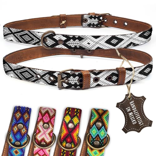 ALTEZAR Hundehalsband Leder - braunes Rindsleder Tribal Schwarz/Weiß durchgehend Bestickt bunt - Handgemacht in Mexiko Lederhalsband Hund - Größe XL - für sehr große Hunde ALTEZAR Hundehalsband Leder - braunes Rindsleder Tribal Schwarz/Weiß durchgehend Bestickt bunt - Handgemacht in Mexiko Lederhalsband Hund - Größe XL - für sehr große Hunde von ALTEZAR