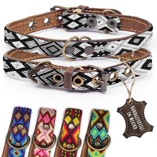 ALTEZAR Hundehalsband Leder - braunes Rindsleder Tribal Schwarz/Weiß durchgehend Bestickt bunt - Handgemacht in Mexiko Lederhalsband Hund Hund - Größe XS - für sehr kleine Hunde ALTEZAR Hundehalsband Leder - braunes Rindsleder Tribal Schwarz/Weiß durchgehend Bestickt bunt - Handgemacht in Mexiko Lederhalsband Hund Hund - Größe XS - für sehr kleine Hunde von ALTEZAR