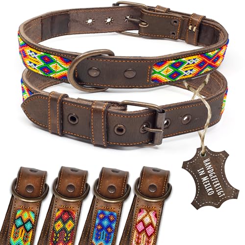ALTEZAR Lederhalsband Hund - Doppelt Tribal Bestickt Farbenrausch/Bunt Braun - Hochwertig verarbeitetes Hundehalsband Leder - Handgemacht in Mexiko - Größe L Halsband Hund für große Hunde Leder breit ALTEZAR Lederhalsband Hund - Doppelt Tribal Bestickt Farbenrausch/Bunt Braun - Hochwertig verarbeitetes Hundehalsband Leder - Handgemacht in Mexiko - Größe L Halsband Hund für große Hunde Leder breit von ALTEZAR