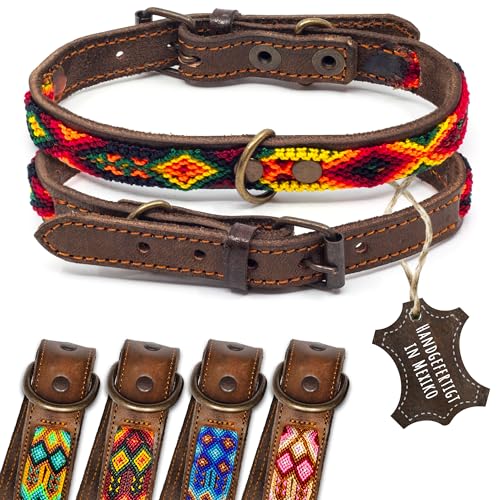 ALTEZAR Lederhalsband Hund - Doppelt Tribal Bestickt Feuerrot Rot-Orange Braunes Hochwertig Hundehalsband Leder - Handgemacht in Mexiko - Größe XS - Halsband Hund für sehr kleine Hunde Leder breit ALTEZAR Lederhalsband Hund - Doppelt Tribal Bestickt Feuerrot Rot-Orange Braunes Hochwertig Hundehalsband Leder - Handgemacht in Mexiko - Größe XS - Halsband Hund für sehr kleine Hunde Leder breit von ALTEZAR