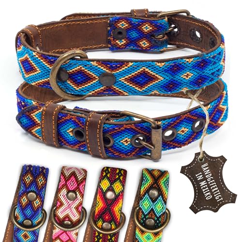 ALTEZAR Hundehalsband Leder - braunes Rindsleder Tribal Blau/Braun/Beigenes durchgehend Bestickt - Handgemacht in Mexiko Lederhalsband Hund - Größe S - für kleine Hunde ALTEZAR Hundehalsband Leder - braunes Rindsleder Tribal Blau/Braun/Beigenes durchgehend Bestickt - Handgemacht in Mexiko Lederhalsband Hund - Größe S - für kleine Hunde von ALTEZAR