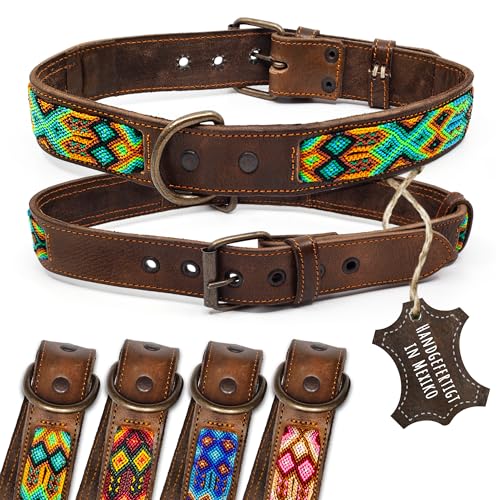 ALTEZAR Lederhalsband Hund - Doppelt Tribal Bestickt Grün Braun - Hochwertig verarbeitetes Hundehalsband Leder - Handgemacht in Mexiko - Größe XL - Halsband Hund für große Hunde Leder breit ALTEZAR Lederhalsband Hund - Doppelt Tribal Bestickt Grün Braun - Hochwertig verarbeitetes Hundehalsband Leder - Handgemacht in Mexiko - Größe XL - Halsband Hund für große Hunde Leder breit von ALTEZAR