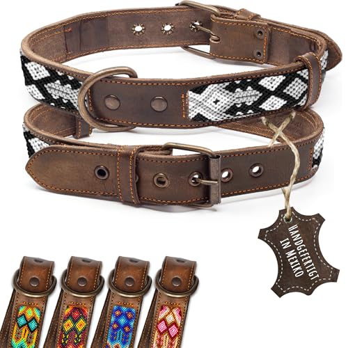 ALTEZAR Lederhalsband Hund - Doppelt Tribal Bestickt Schwarz/Weiß Braun - Hochwertig verarbeitetes Hundehalsband Leder - Handgemacht in Mexiko - Größe L Halsband Hund für große Hunde Leder breit ALTEZAR Lederhalsband Hund - Doppelt Tribal Bestickt Schwarz/Weiß Braun - Hochwertig verarbeitetes Hundehalsband Leder - Handgemacht in Mexiko - Größe L Halsband Hund für große Hunde Leder breit von ALTEZAR