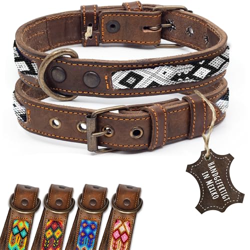 ALTEZAR Lederhalsband Hund - Doppelt Tribal Bestickt Schwarz/Weiß Braun - Hochwertig verarbeitetes Hundehalsband Leder - Handgemacht in Mexiko - Größe S - Halsband Hund für kleine Hunde Leder breit ALTEZAR Lederhalsband Hund - Doppelt Tribal Bestickt Schwarz/Weiß Braun - Hochwertig verarbeitetes Hundehalsband Leder - Handgemacht in Mexiko - Größe S - Halsband Hund für kleine Hunde Leder breit von ALTEZAR
