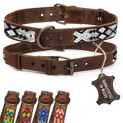 ALTEZAR Lederhalsband Hund - Doppelt Tribal Bestickt Schwarz/Weiß Braun - Hochwertig verarbeitetes Hundehalsband Leder - Handgemacht in Mexiko - Größe XL Halsband Hund für große Hunde Leder breit ALTEZAR Lederhalsband Hund - Doppelt Tribal Bestickt Schwarz/Weiß Braun - Hochwertig verarbeitetes Hundehalsband Leder - Handgemacht in Mexiko - Größe XL Halsband Hund für große Hunde Leder breit von ALTEZAR