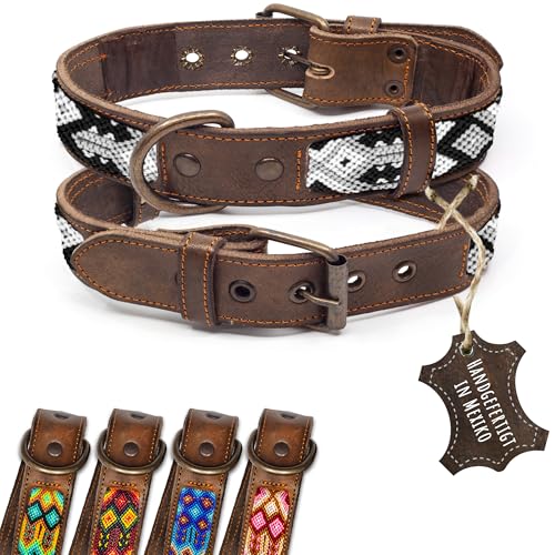 ALTEZAR Lederhalsband Hund - Doppelt Tribal Bestickt Schwarz/Weiß Braun - Hochwertiges Hundehalsband Leder - Handgemacht in Mexiko - Größe M - Halsband Hund für mittel-große Hunde Leder breit ALTEZAR Lederhalsband Hund - Doppelt Tribal Bestickt Schwarz/Weiß Braun - Hochwertiges Hundehalsband Leder - Handgemacht in Mexiko - Größe M - Halsband Hund für mittel-große Hunde Leder breit von ALTEZAR