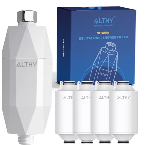 ALTHY Duschfilter Vitamin-C-Inline-Wasserfilter Dusche–Reduziert Chlor, Schwermetall und macht hartes Wasser weicher, Verhindert trockene juckende Haut, Haarausfall, Schuppen (inkl. 4 Filter) von ALTHY