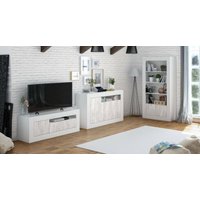 Highboard Thornton, Modernes Sideboard mit 3 Türen, Wohnzimmer-TV-Ständer-Buffet, cm 144x42h87, Weiß von ALTRI