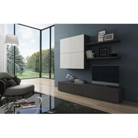 Umkehrbares Wohnzimmer-Wandsystem, TV-Schrank mit Hängeschrank und Regalen, Komplettes Wohnzimmer, cm 200x31h39, Farbe Anthrazit und Weiß von ALTRI