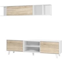 Lagerwand Buffalo, TV-Ständer für Wohnzimmer, Wohnzimmerkomposition mit Wohnwand, cm 180x41h51, Weiß und Eiche von HOGAR24