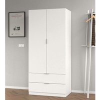 Garderobe Burbank, Schlafzimmerschrank mit 2 Türen und 2 Schubladen, Schlafzimmermöbel mit Kleiderstange, cm 81x52h180, Weiß von ALTRI