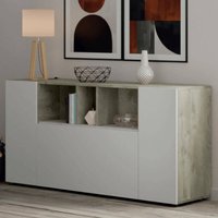 Highboard Paterson, Modernes Sideboard mit 3 Türen, Wohnzimmerbuffet mit Fächern, Wohnzimmer-Sideboard, Fernsehschrank, cm 150x41h76, Weiß und Eiche von ALTRI