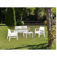Outdoor-Lounge-Set Carpi, Gartengarnitur mit 2 Sesseln, 1 Sofa und 1 Couchtisch, Sitzecke in Rattan-Optik mit Kissen, 100 % Made in Italy, Weiß von ALTRI