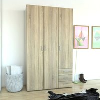 Kleiderschrank mit drei Türen und drei Schubladen, Eichenfarbe, 115 x 49 x H200 cm von ALTRI