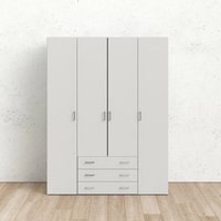 Kleiderschrank mit vier Türen und drei Schubladen, Farbe Weiß, Maße 154 x 200 x 49 cm von ALTRI